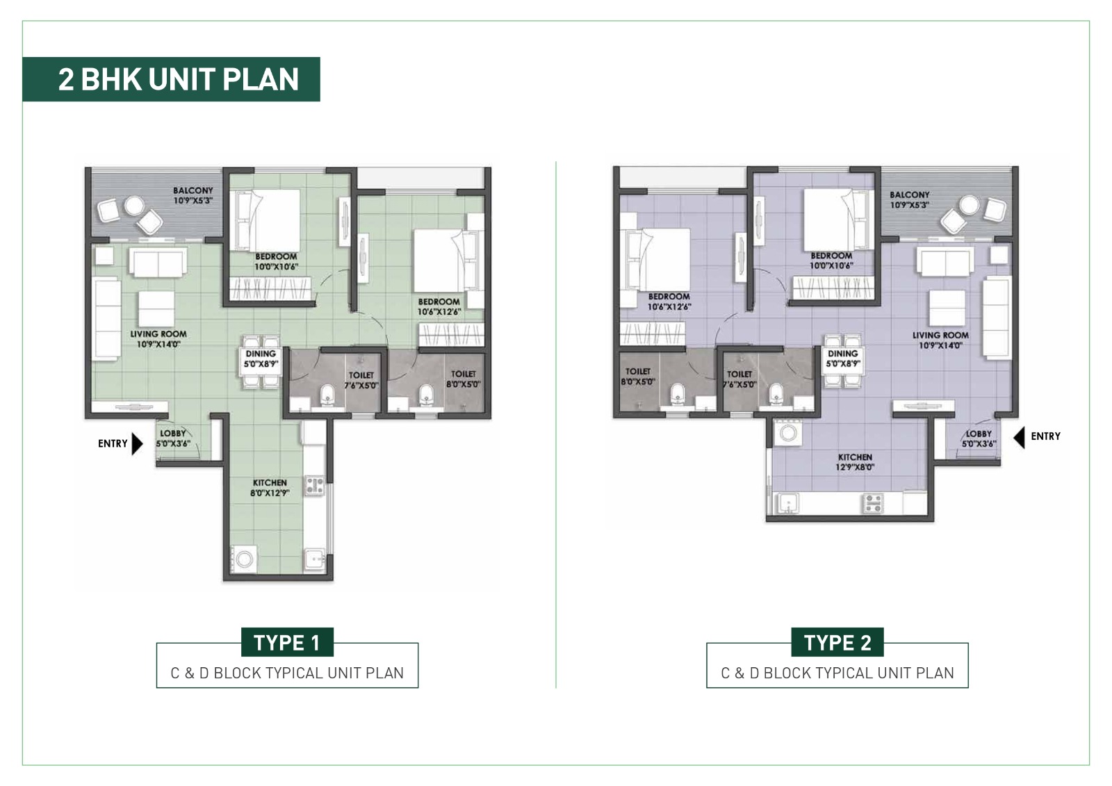 2 BHK Flats Layout of 121 Paradise