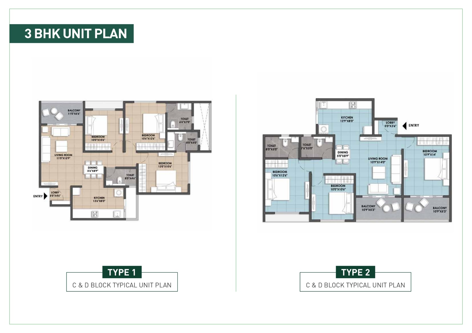 3 BHK Flats Layout of 121 Paradise